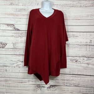 Soft Surroundings Red V Neck Long Sleeve Tunic Top
